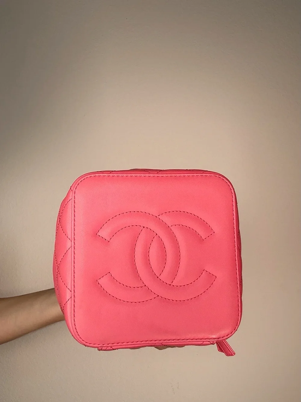CHANEL Pink Quilted Leather Square Vanity Crossbody with Gold Hardware NIB